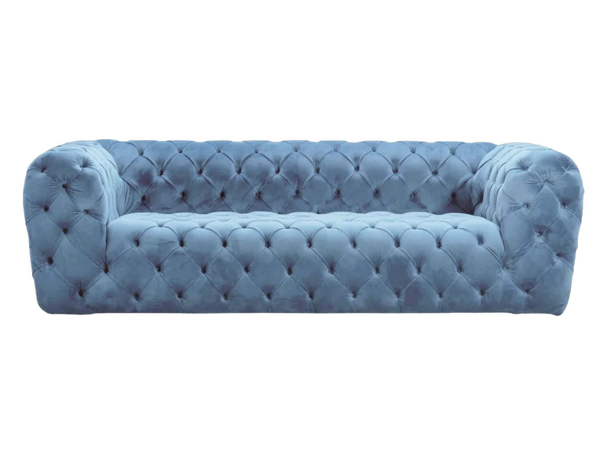 Divani su misura, modello Chester Design: divano capitonné in velluto azzurro