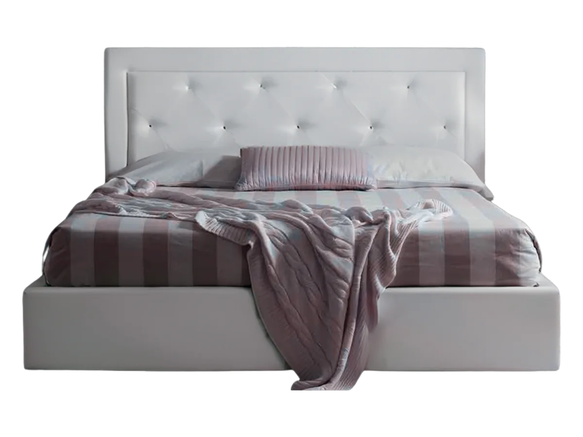 Letto Venere con testiera capitonné in ecopelle bianca